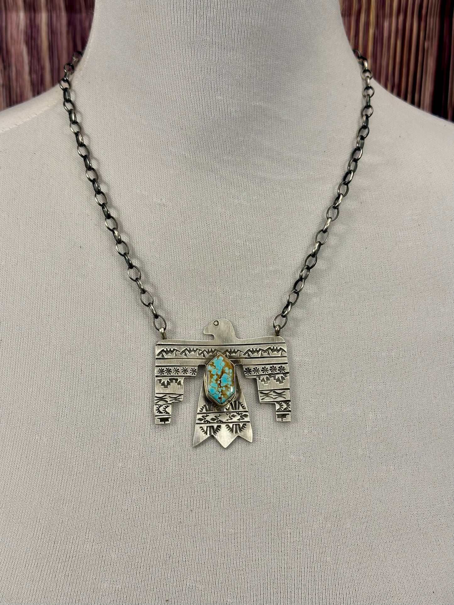 #8 Turquoise Sterling Thunderbird Necklace