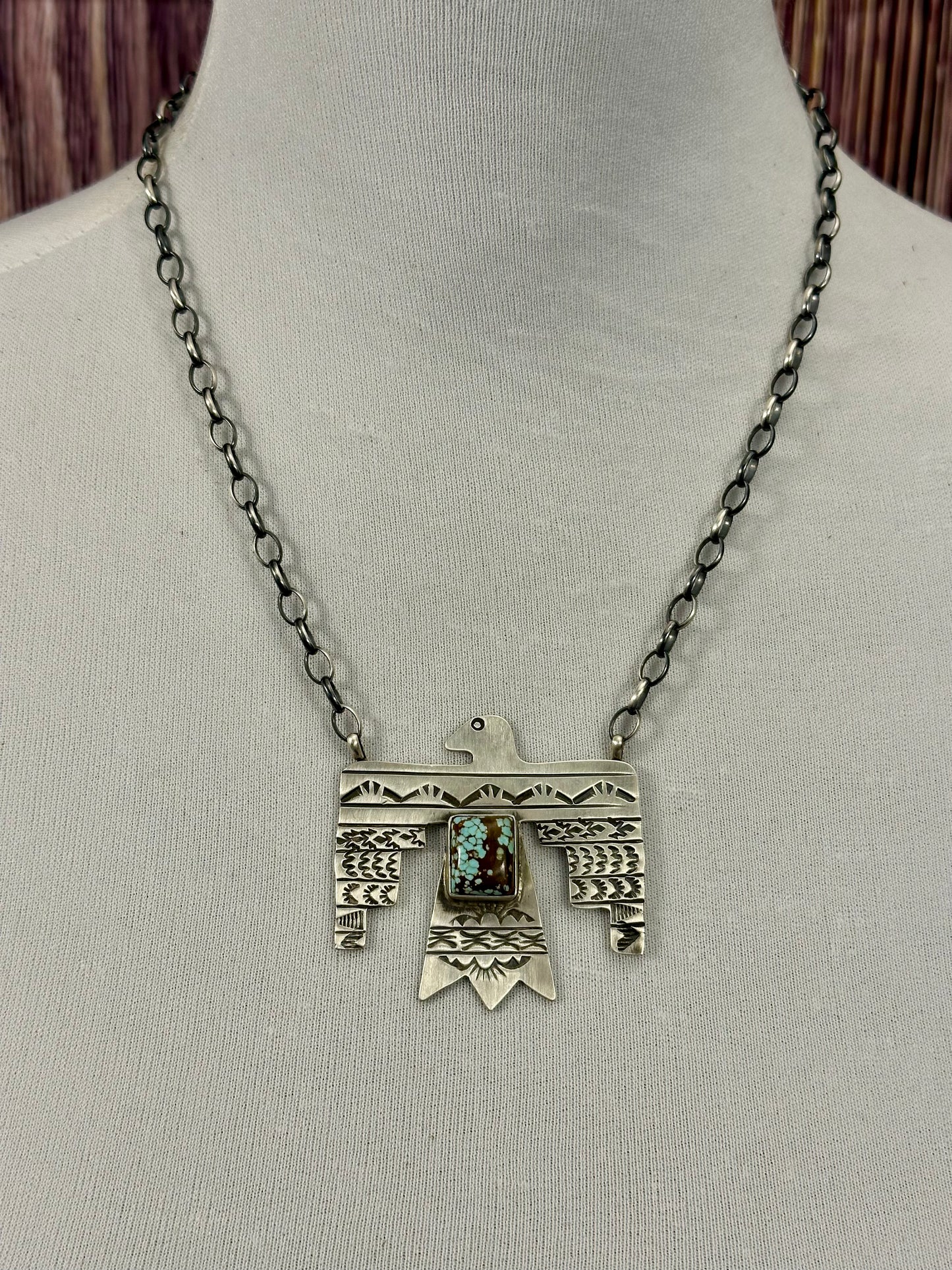 #8 Turquoise Sterling Thunderbird Necklace