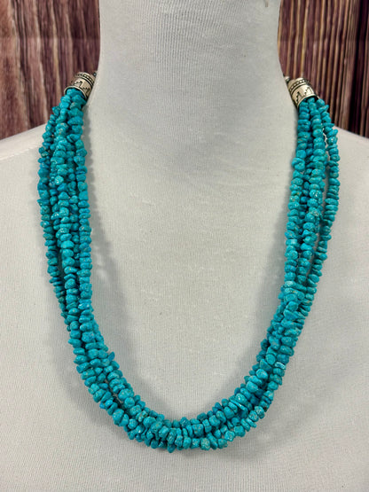 Kingman Turquoise Chip & Sterling Pearl Necklace