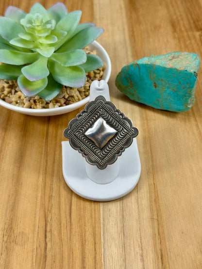 Sterling Silver Diamond Concho Ring
