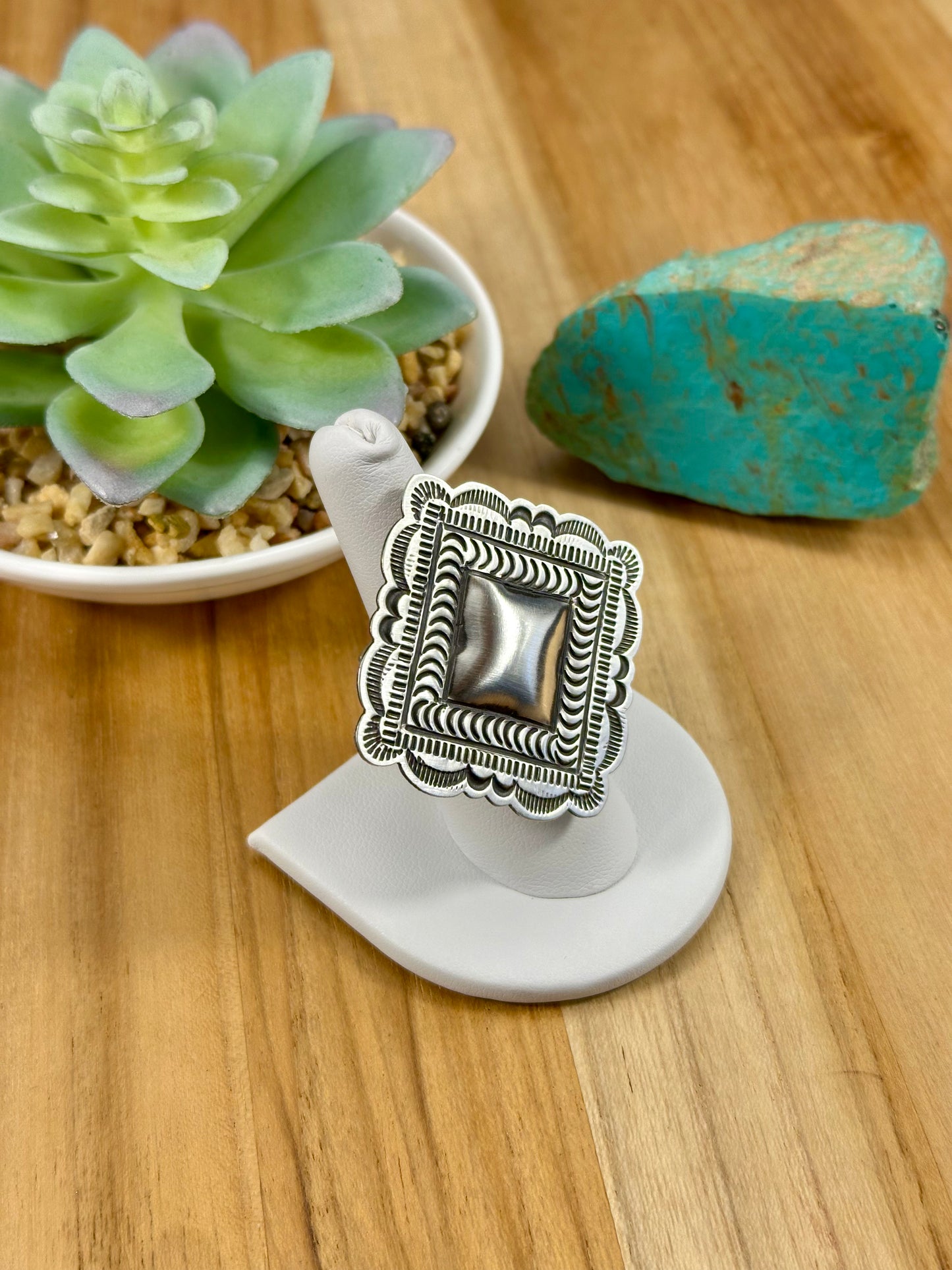 Sterling Silver Diamond Concho Ring