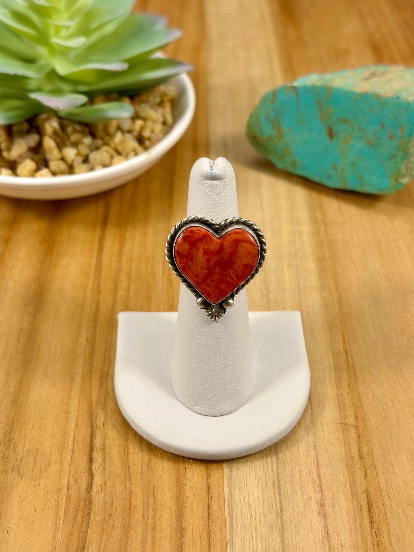 Red Spiny Heart Sterling Silver Ring