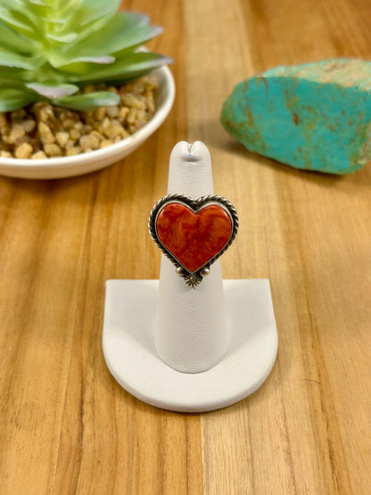 Red Spiny Heart Sterling Silver Ring