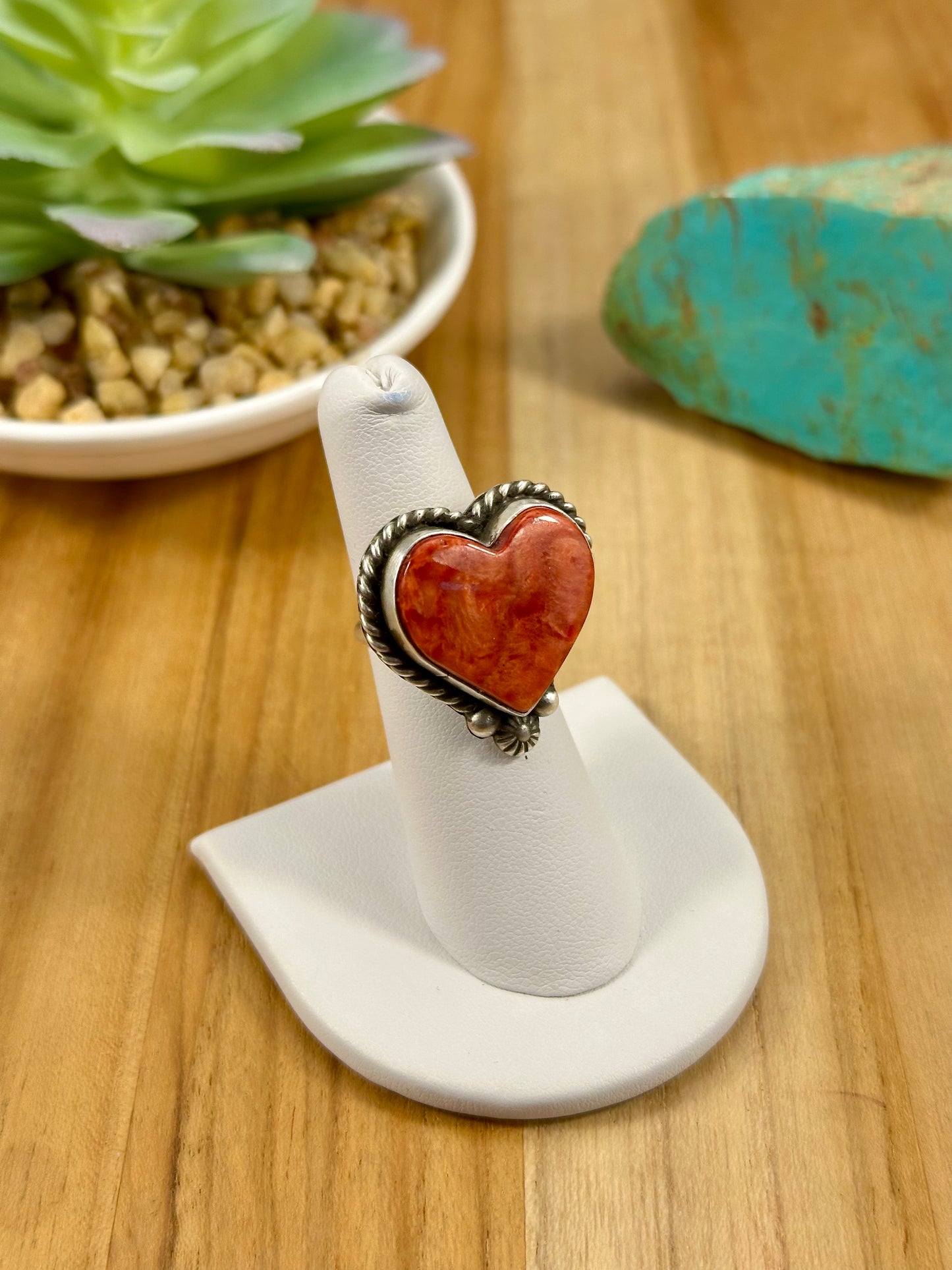 Red Spiny Heart Sterling Silver Ring