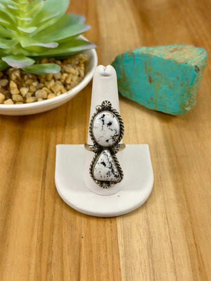 White Buffalo 2 Stone Sterling Ring