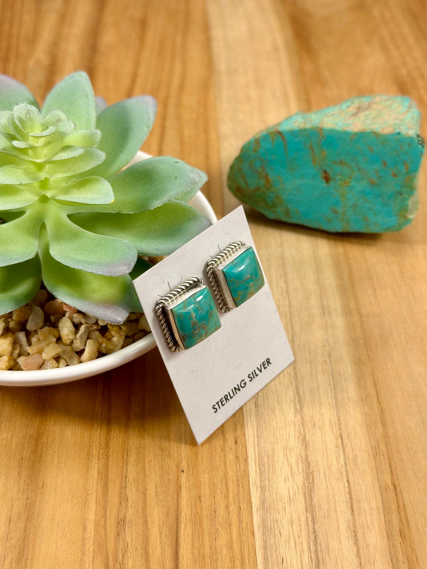 Kingman Turquoise Square Stud Earrings