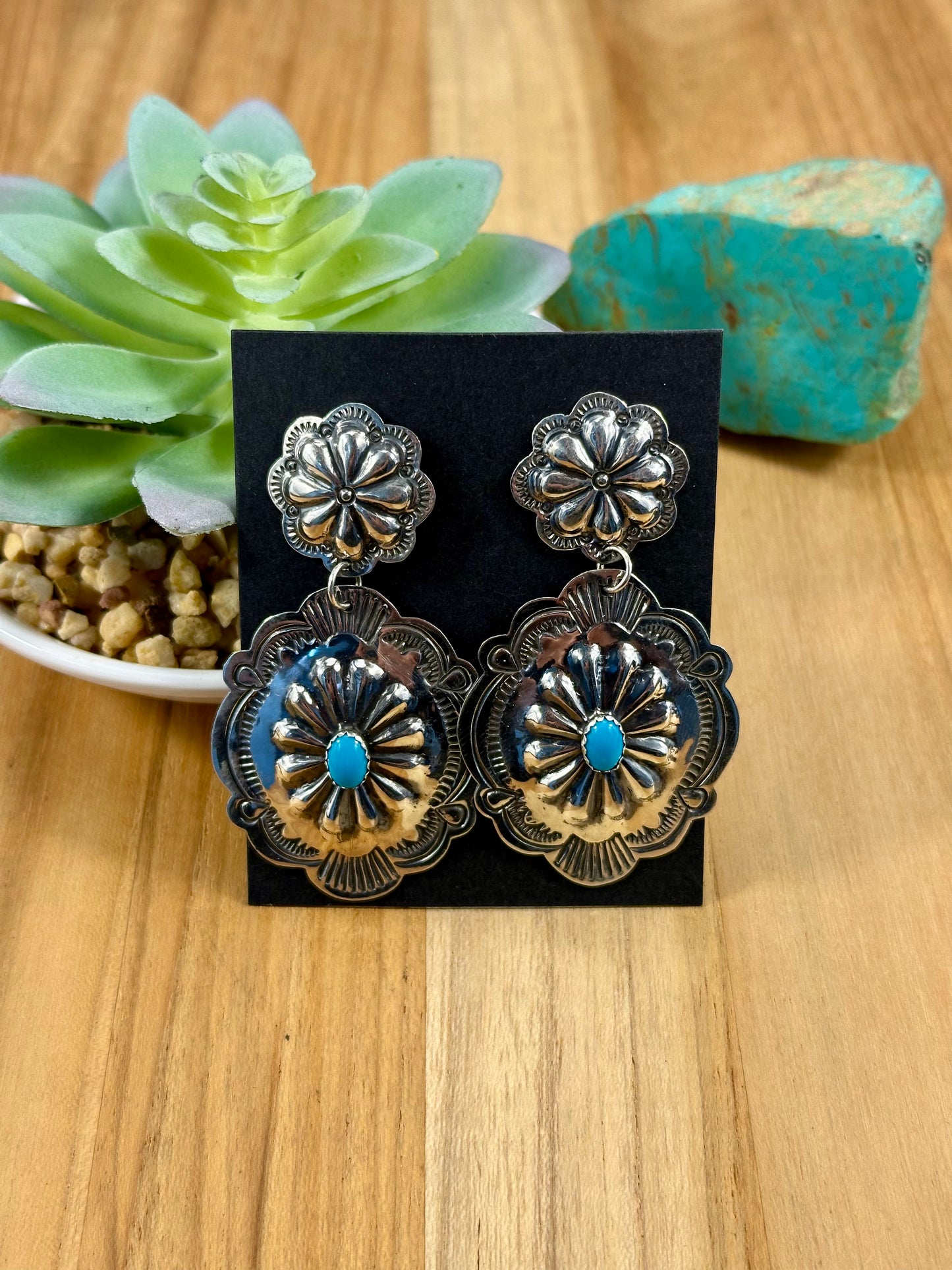 Kingman Turquoise Concho Sterling Earring