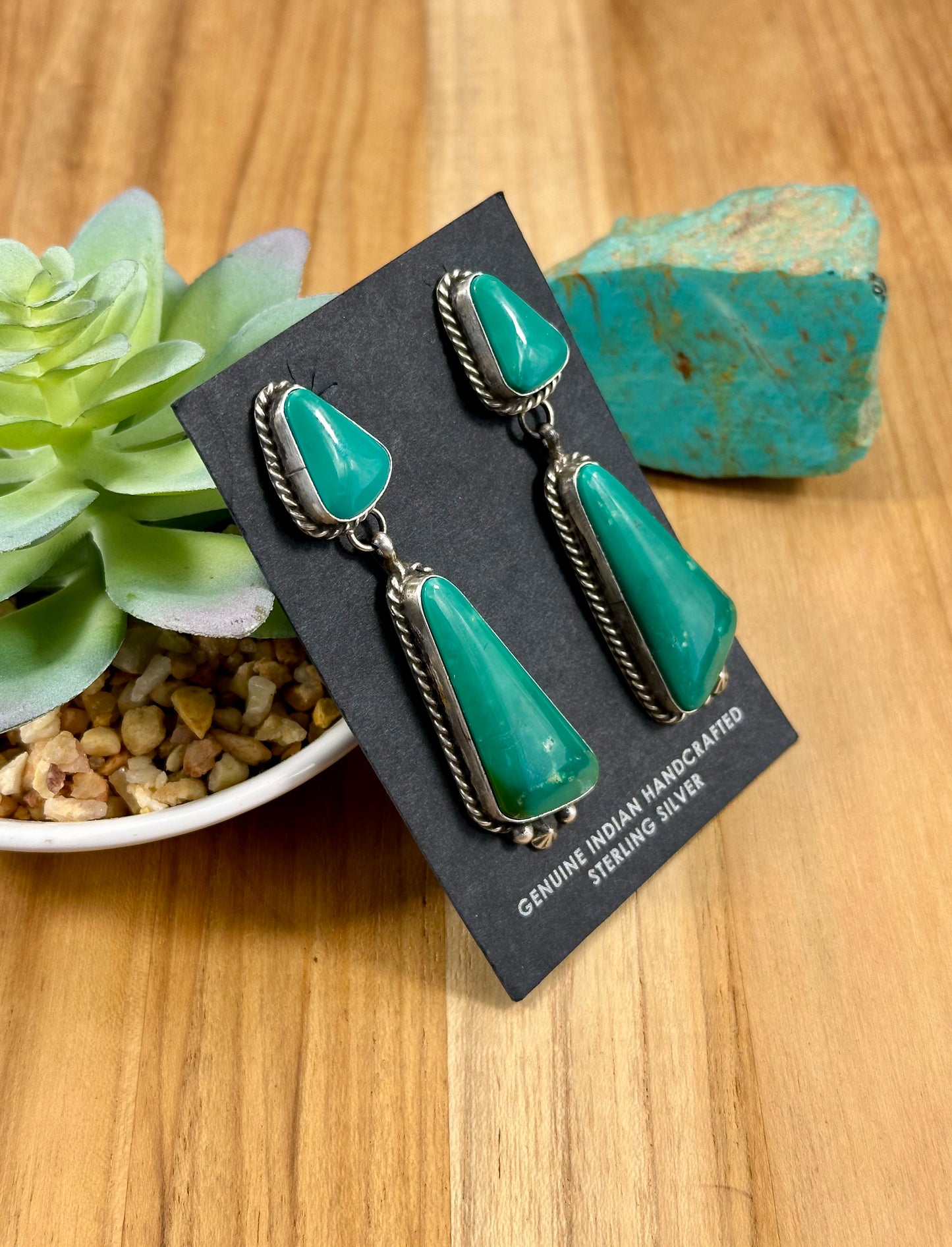 Kingman Turquoise 2 Stone Dangle Earrings
