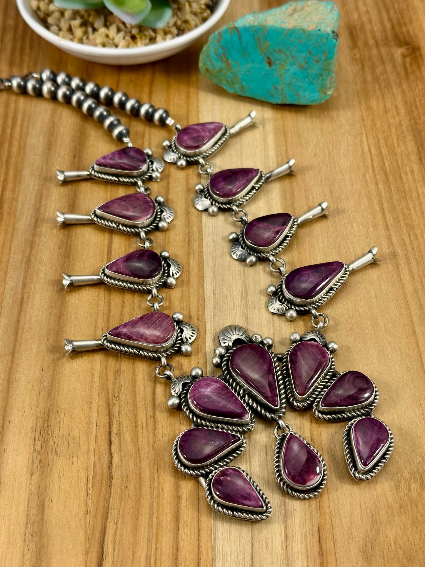 Purple Spiny Squash Blossom Necklace