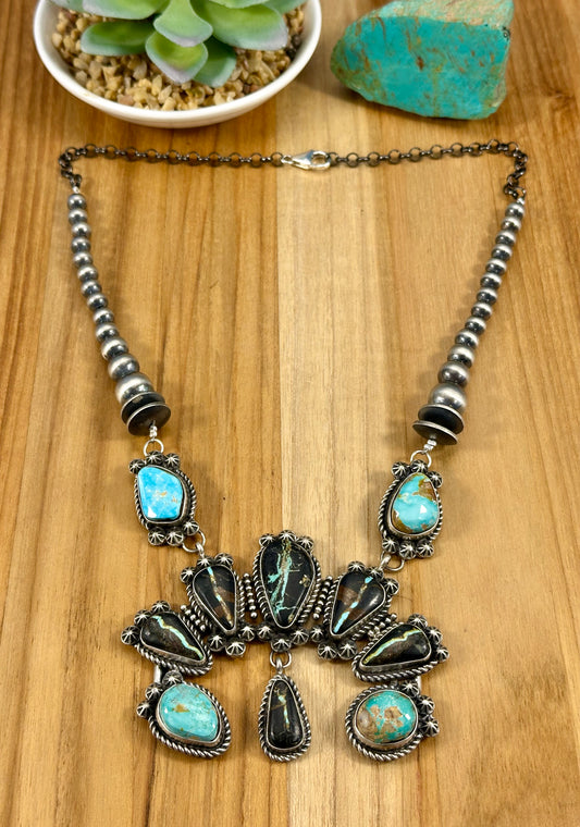 Blackjack & Kingman Turquoise Naja Sterling Necklace