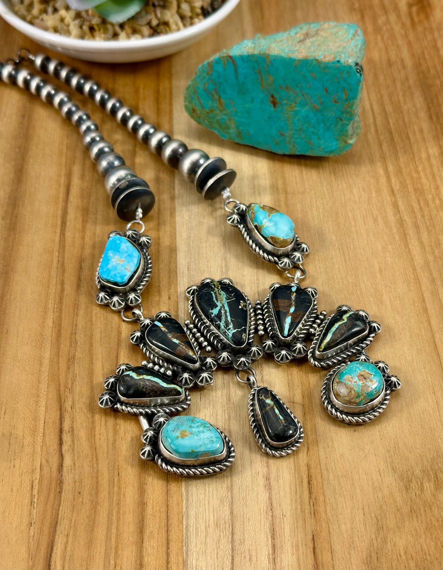 Blackjack & Kingman Turquoise Naja Sterling Necklace