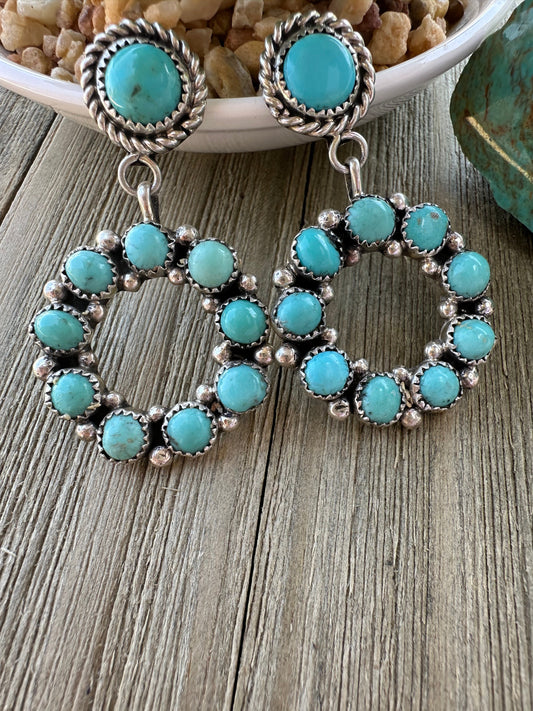 Kingman Turquoise Cluster Dangle Earrings