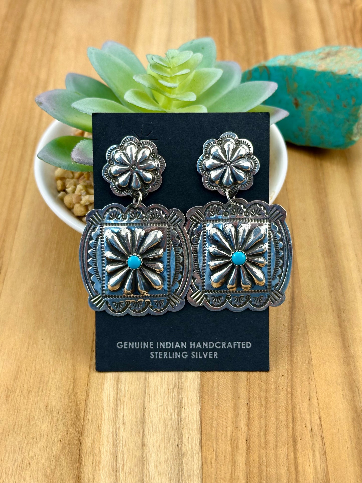Kingman Turquoise Concho Sterling Earring