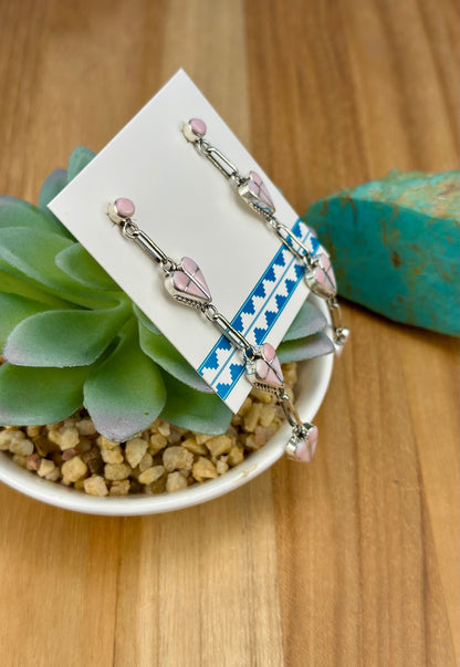 Pink Conch Inlay Heart Dangle Earrings