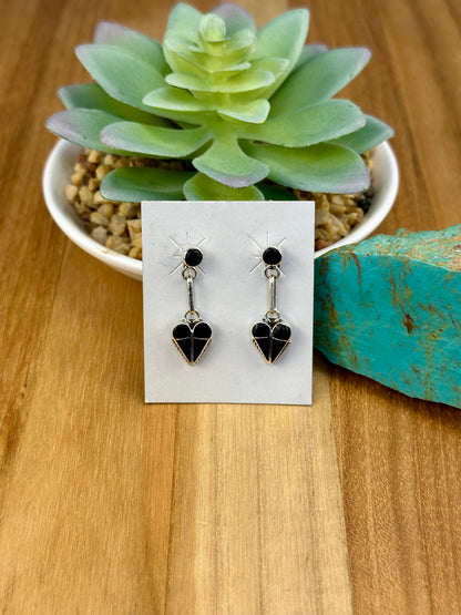 Black Onyx Heart Dangle Earrings