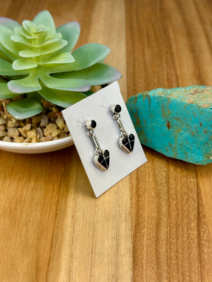 Black Onyx Heart Dangle Earrings