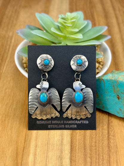 Kingman Turquoise Thunderbird Concho Earrings