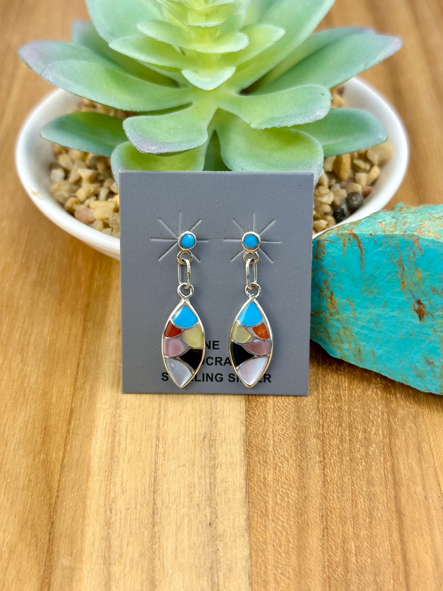 Multi Color Stone Sterling Inlay Earrings