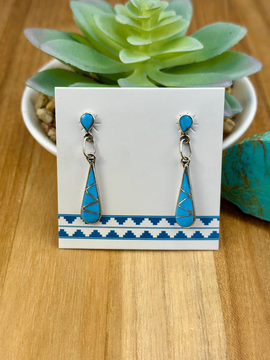 Kingman Turquoise Inlay Dangle Earrings
