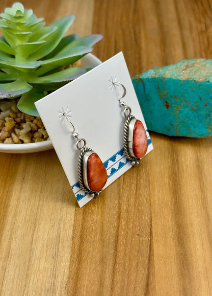 Red Spiny Sterling Dangle Earrings