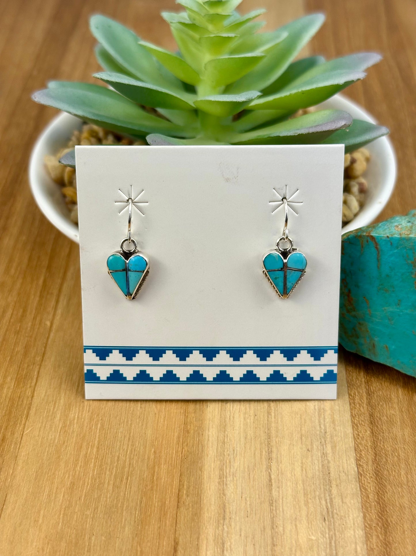 Kingman Turquoise Heart Dangle Earrings