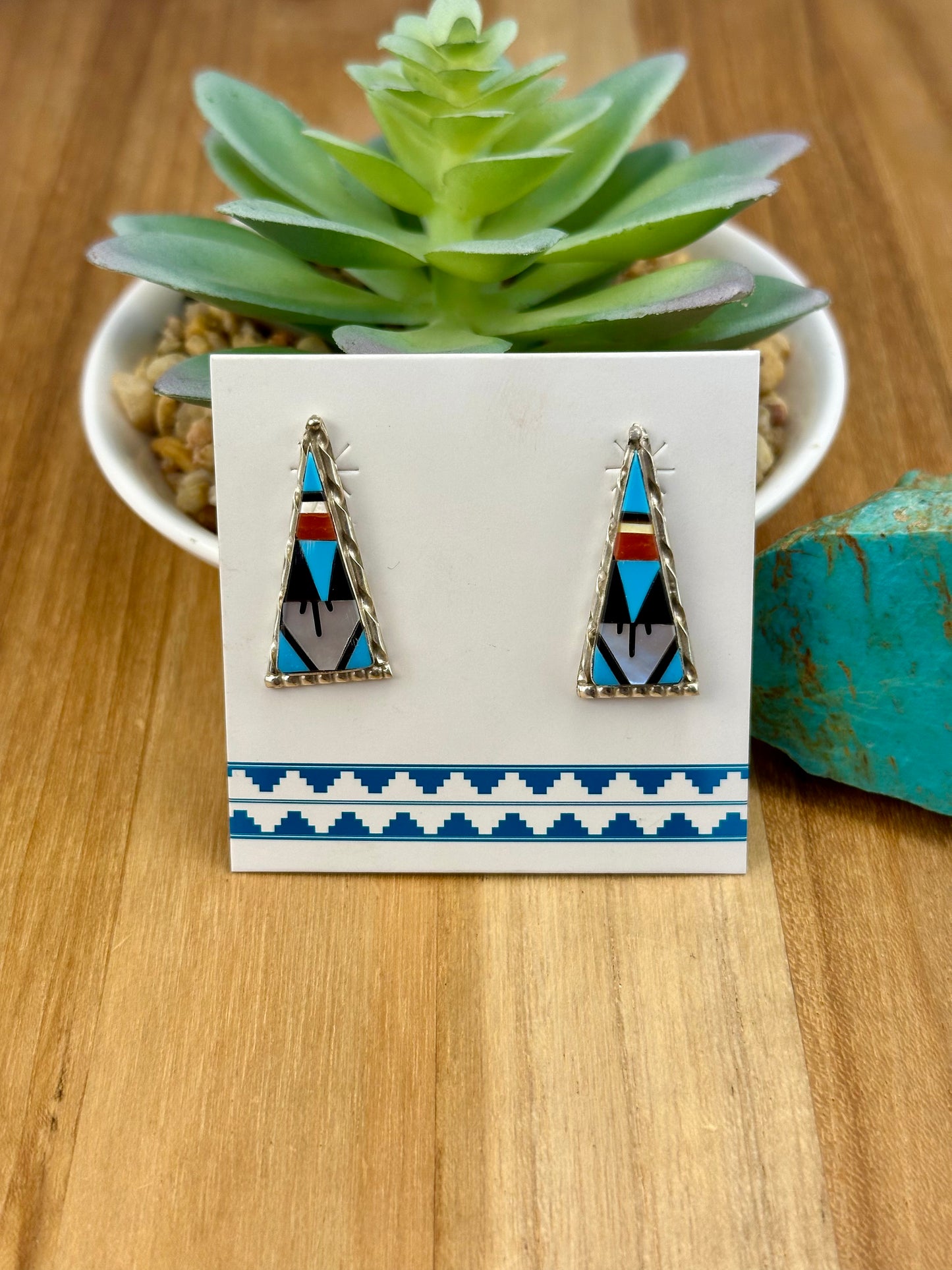 Multi Color Stone Sterling Inlay Earrings