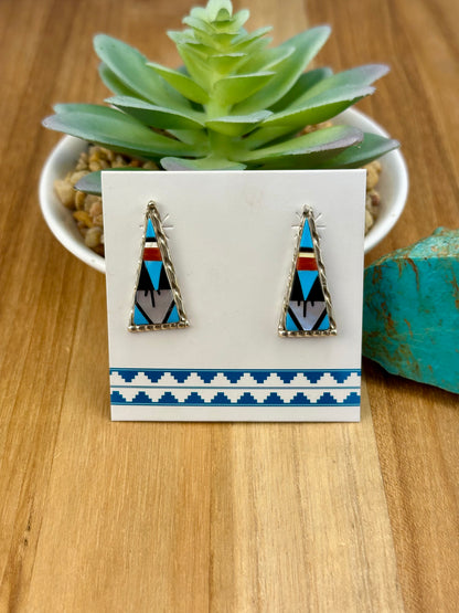 Multi Color Stone Sterling Inlay Earrings