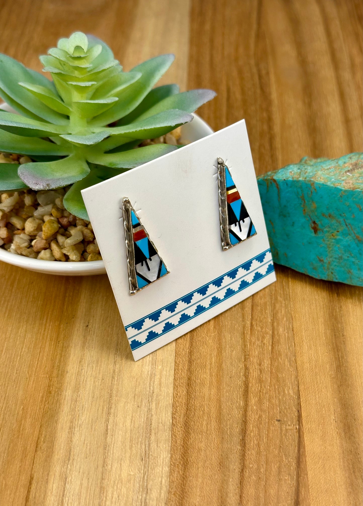 Multi Color Stone Sterling Inlay Earrings