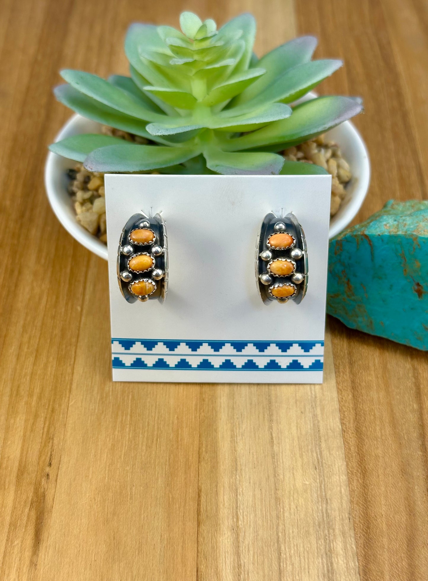 Orange Spiny Sterling Hoop Earrings