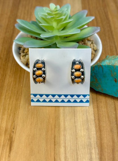 Orange Spiny Sterling Hoop Earrings