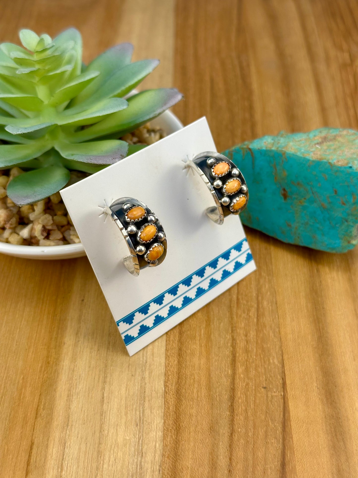 Orange Spiny Sterling Hoop Earrings