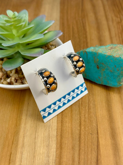 Orange Spiny Sterling Hoop Earrings