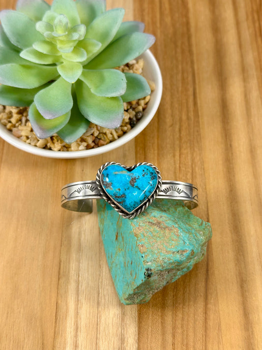 Kingman Turquoise Heart Sterling Cuff