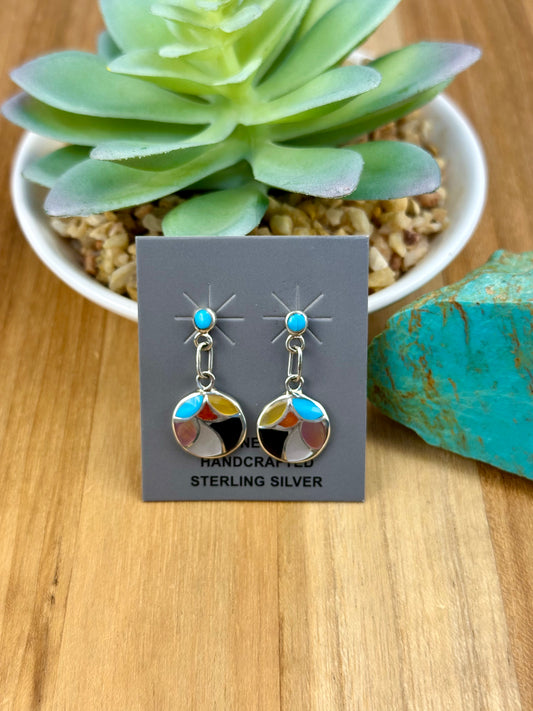 Multi Color Stone Sterling Inlay Earrings