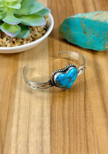 Kingman Turquoise Heart Sterling Cuff