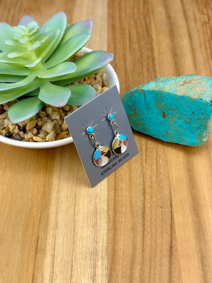 Multi Color Stone Sterling Inlay Earrings