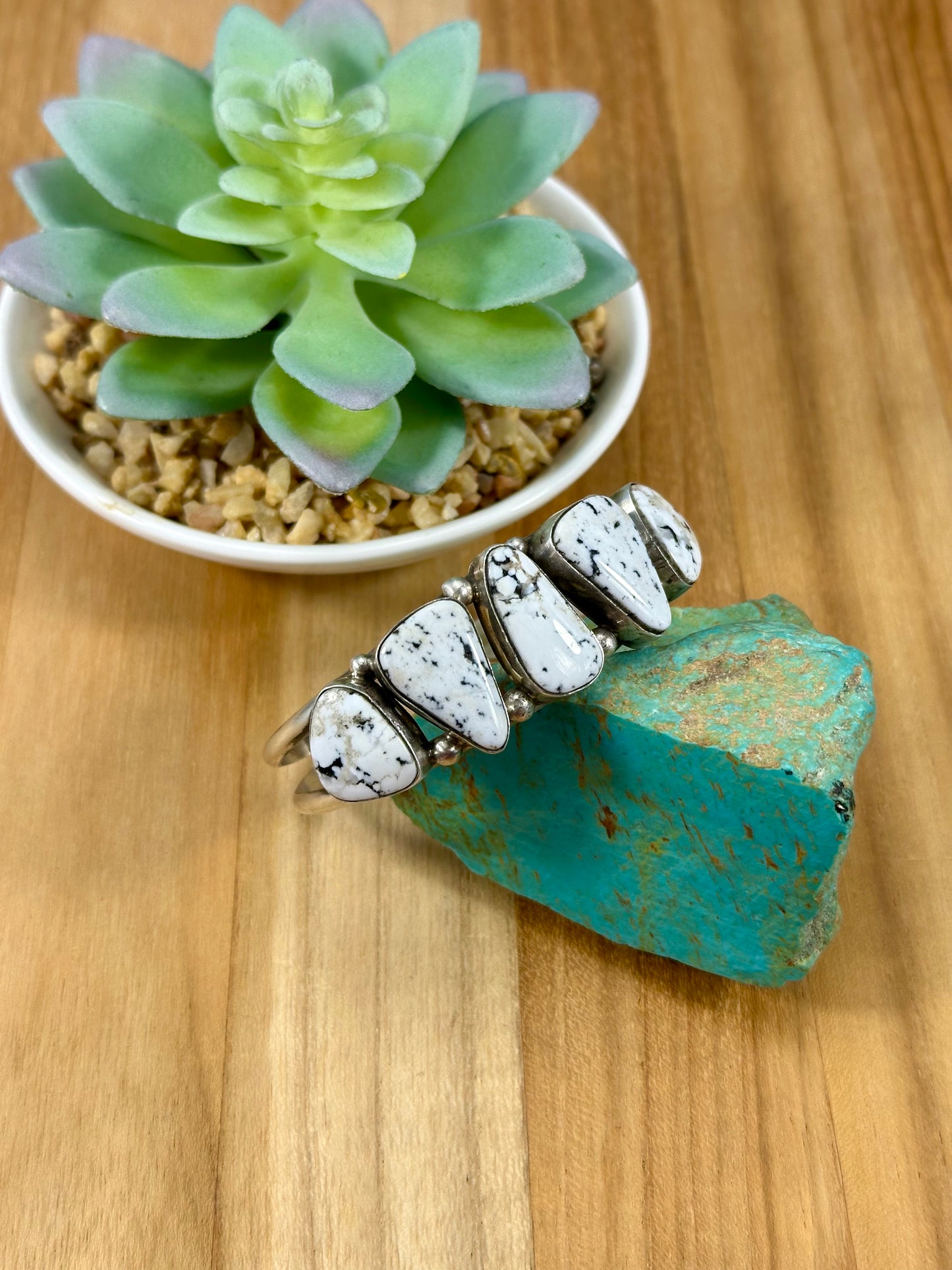 White Buffalo 5 Stone Sterling Cuff