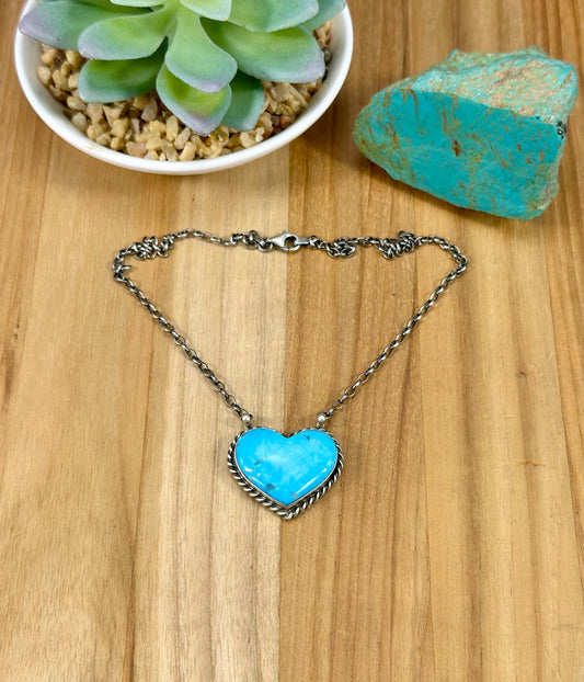 Kingman Turquoise Heart Sterling Necklace