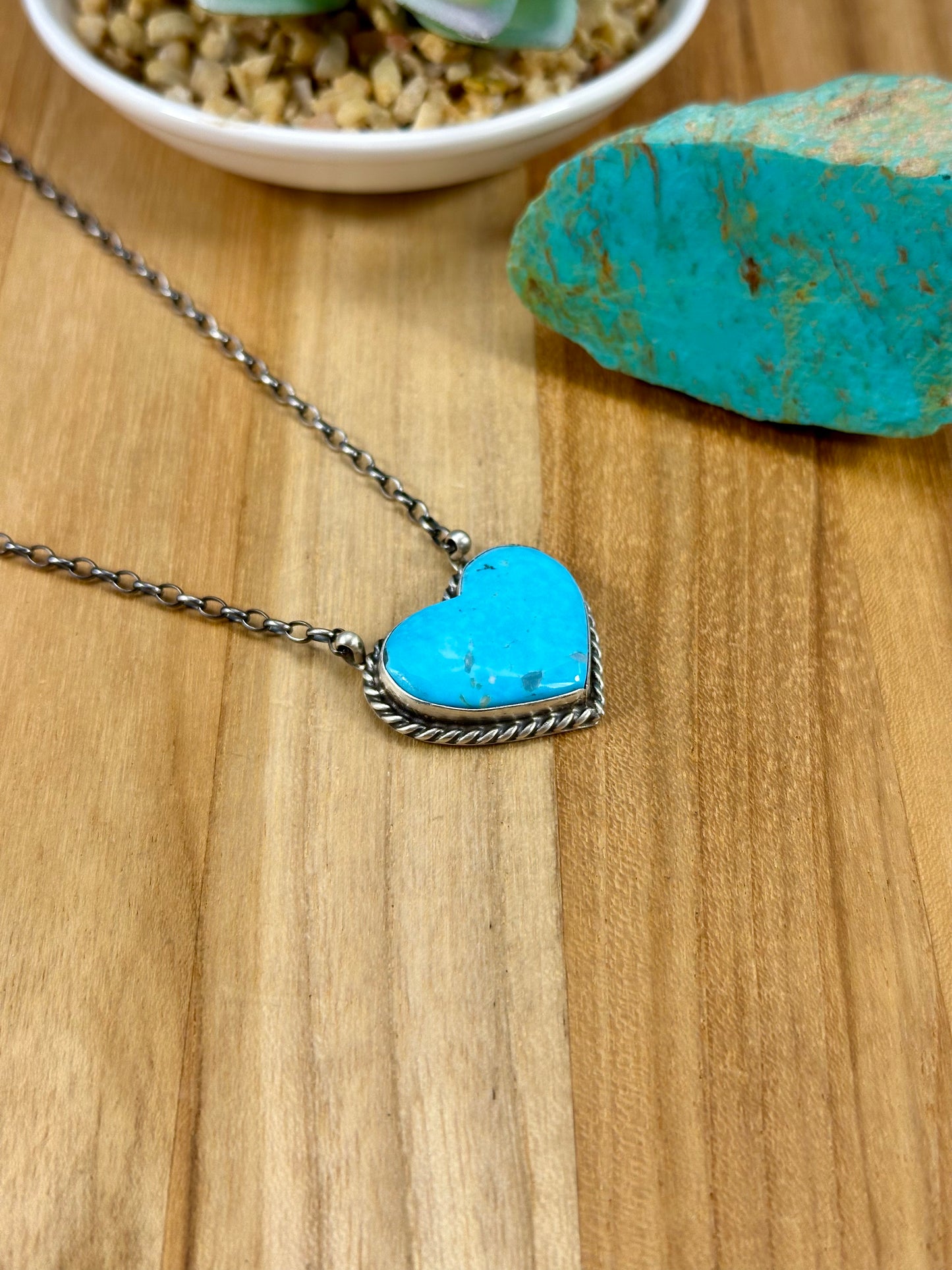 Kingman Turquoise Heart Sterling Necklace