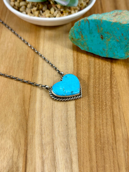 Kingman Turquoise Heart Sterling Necklace