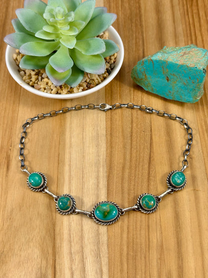 Kingman Turquoise 5 Stone Choker Necklace