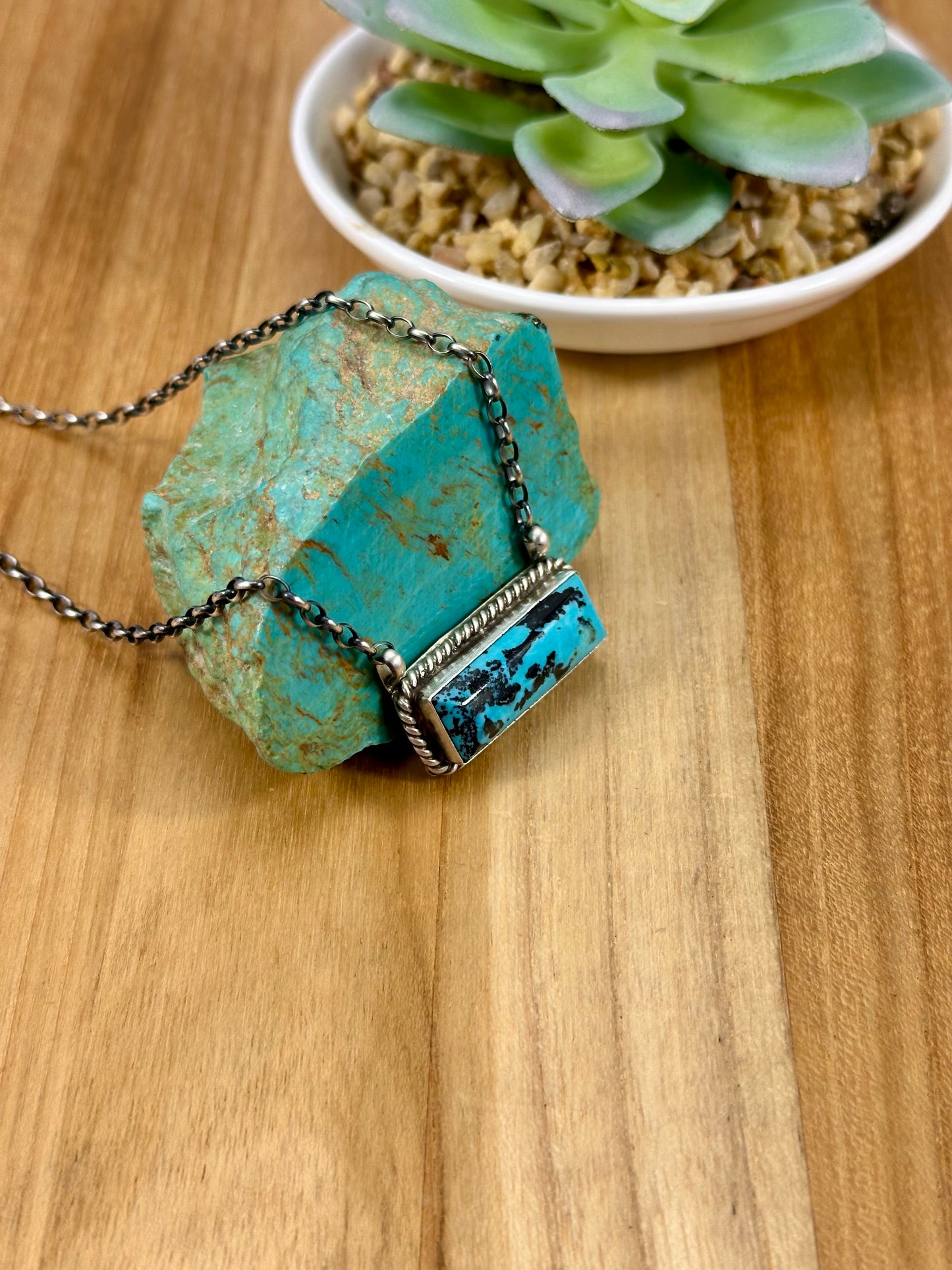 Kingman Turquoise Bar Sterling Necklace