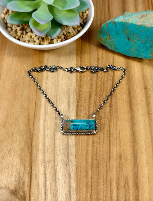 Kingman Turquoise Bar Sterling Necklace