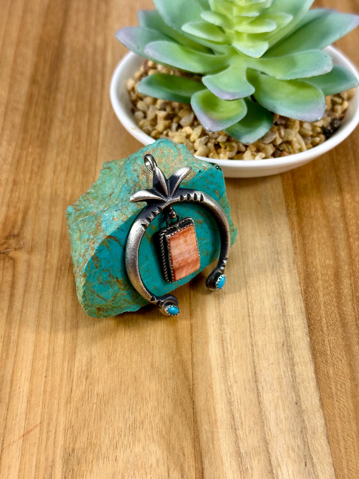 Red Spiny & Kingman Turquoise Naja Pendant