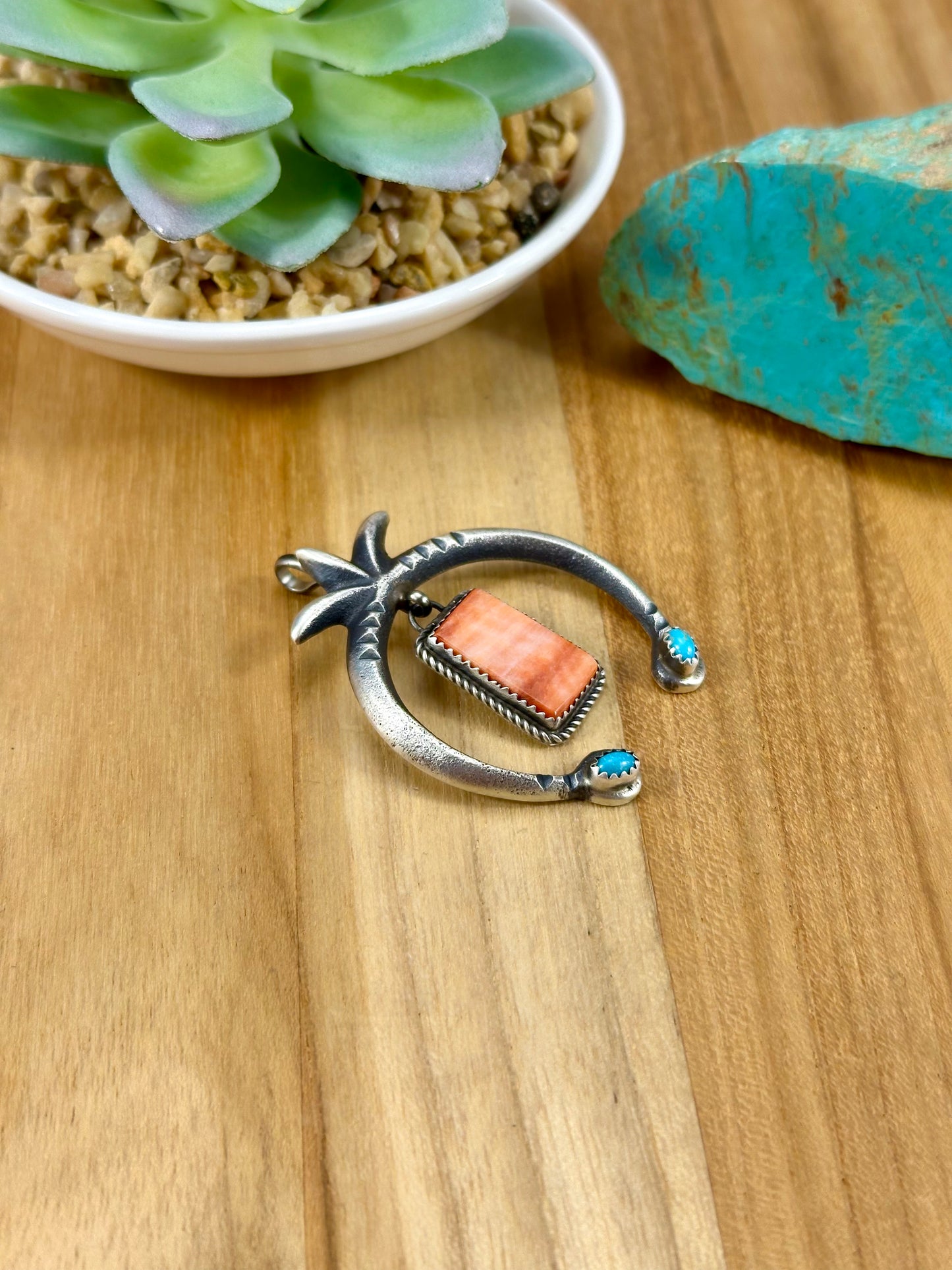 Red Spiny & Kingman Turquoise Naja Pendant