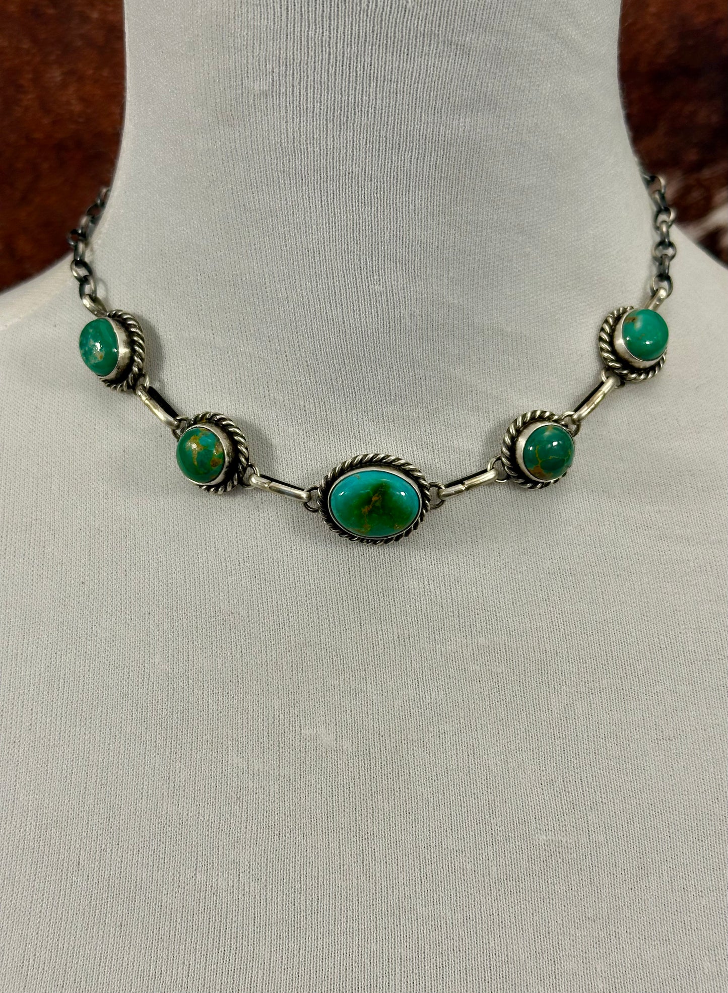 Kingman Turquoise 5 Stone Choker Necklace