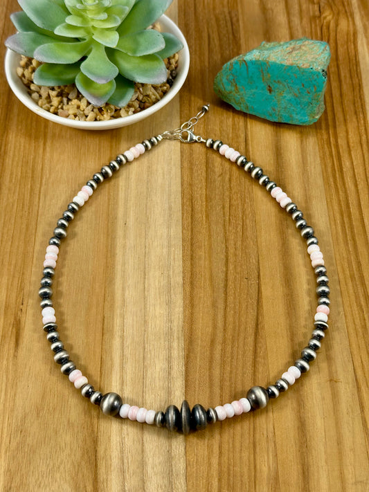 Pink Conch & Sterling Silver Pearl Necklace