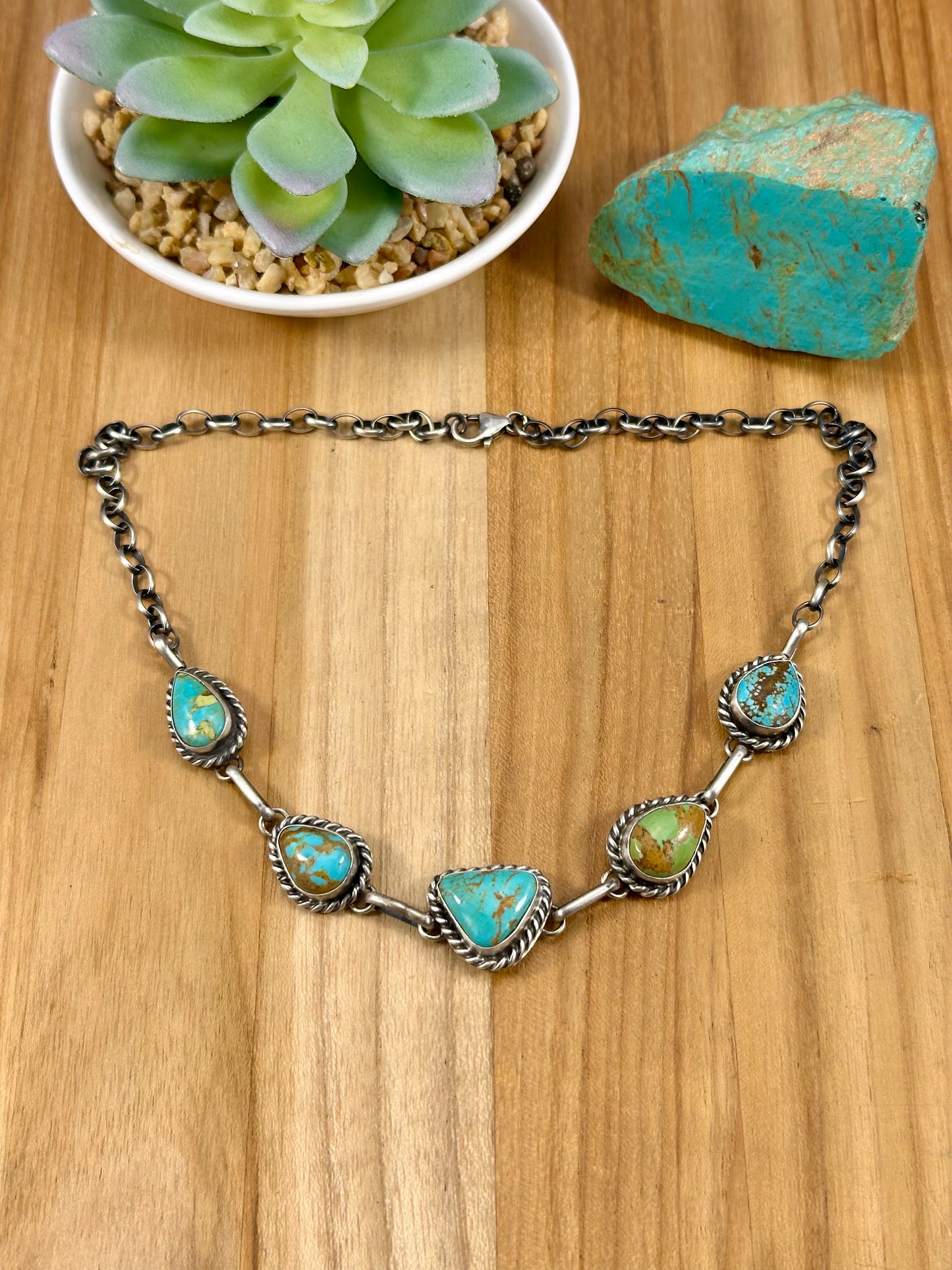 Kingman Turquoise 5 Stone Choker Necklace