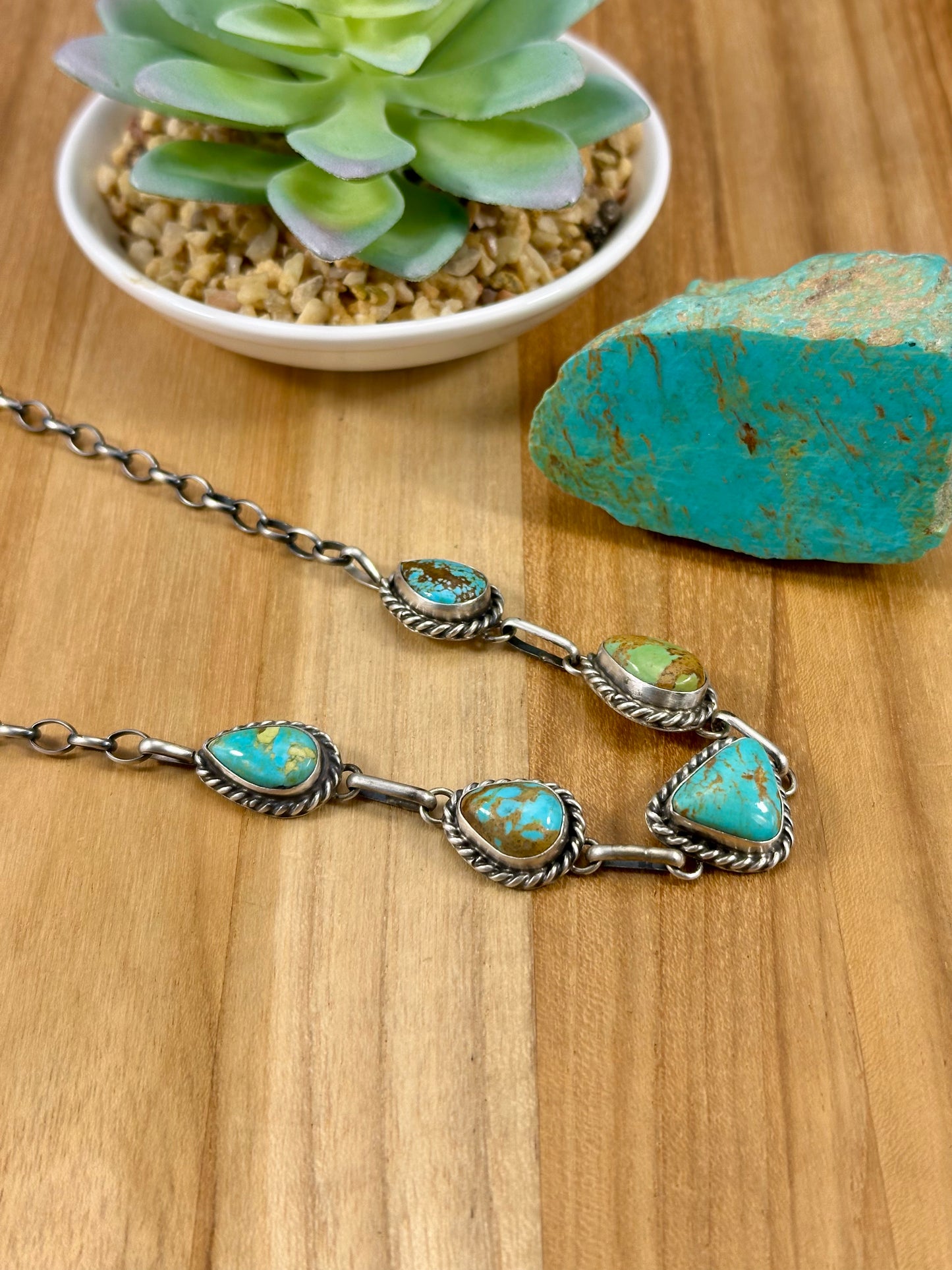 Kingman Turquoise 5 Stone Choker Necklace