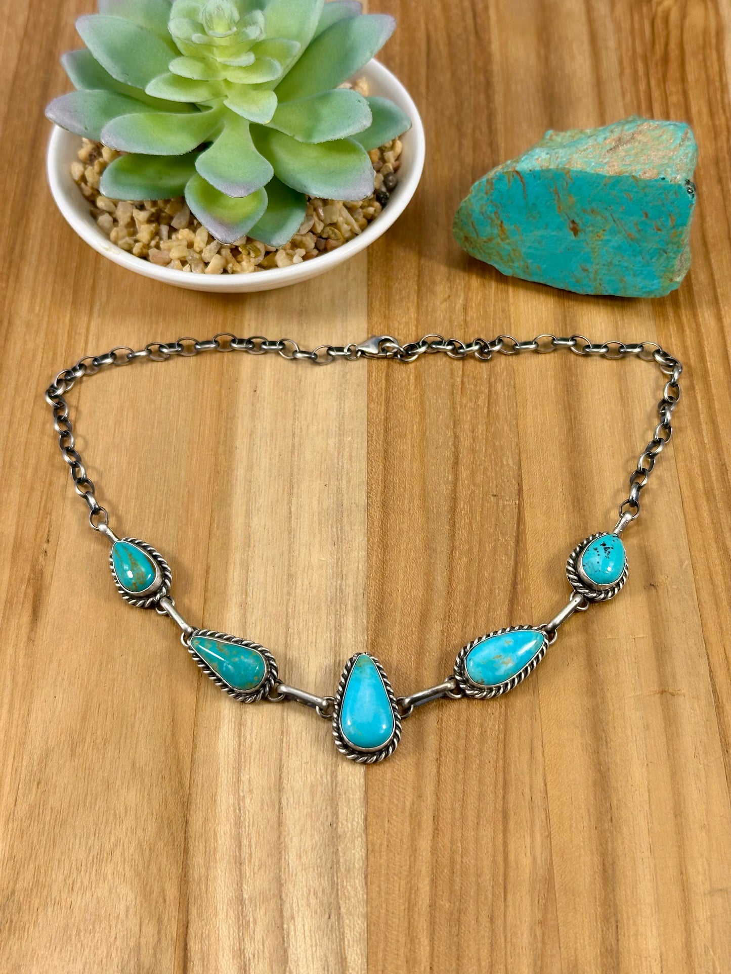 Kingman Turquoise 5 Stone Sterling Necklace